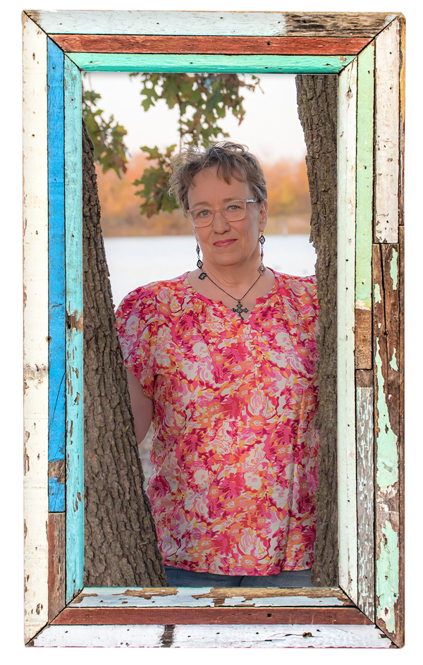 Photo of Coach Delisa at the park in a shabby chic frame